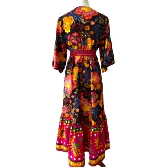 Boho Medium Maxi Dress Fall Cottage Bohemian 70s Style Dress Kimono Sleeve Long - Picture 8 of 15
